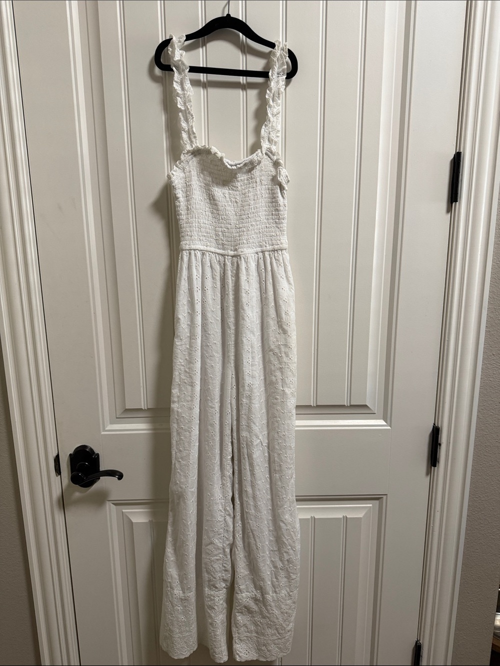 Jessica Simpson White Eyelet Smocked-Strap Jumpsuit